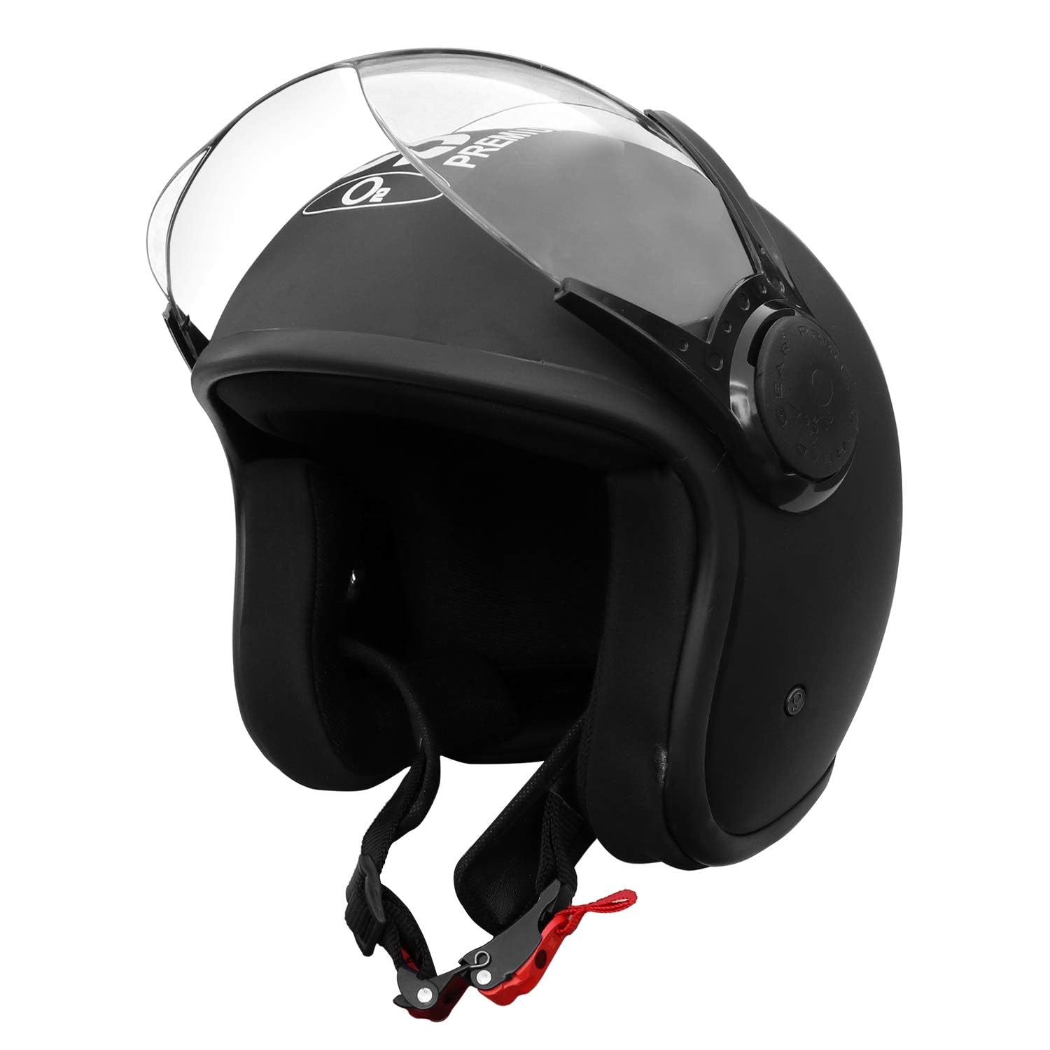 O2 STAR Unisex Open Face Helmet with Clear Scratch Resistant Visor, Adjustable Strap & Matte Finish Head Protector for Bike Motorcycle Scooty Riding (MATT BLACK, M)
