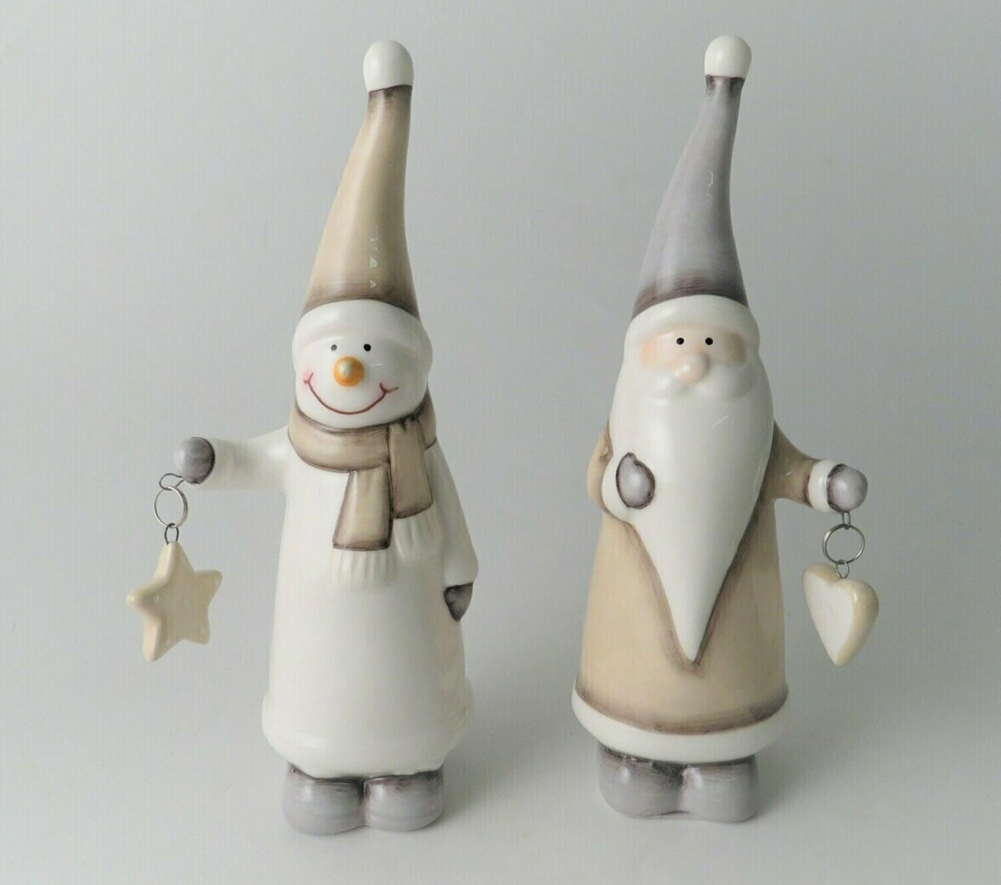 Giftware Trading White Set Of 2 Mr & Mrs Santa/Snowman Figurines, 15 Cm, And Brown (12.5Cm (One Of Each))