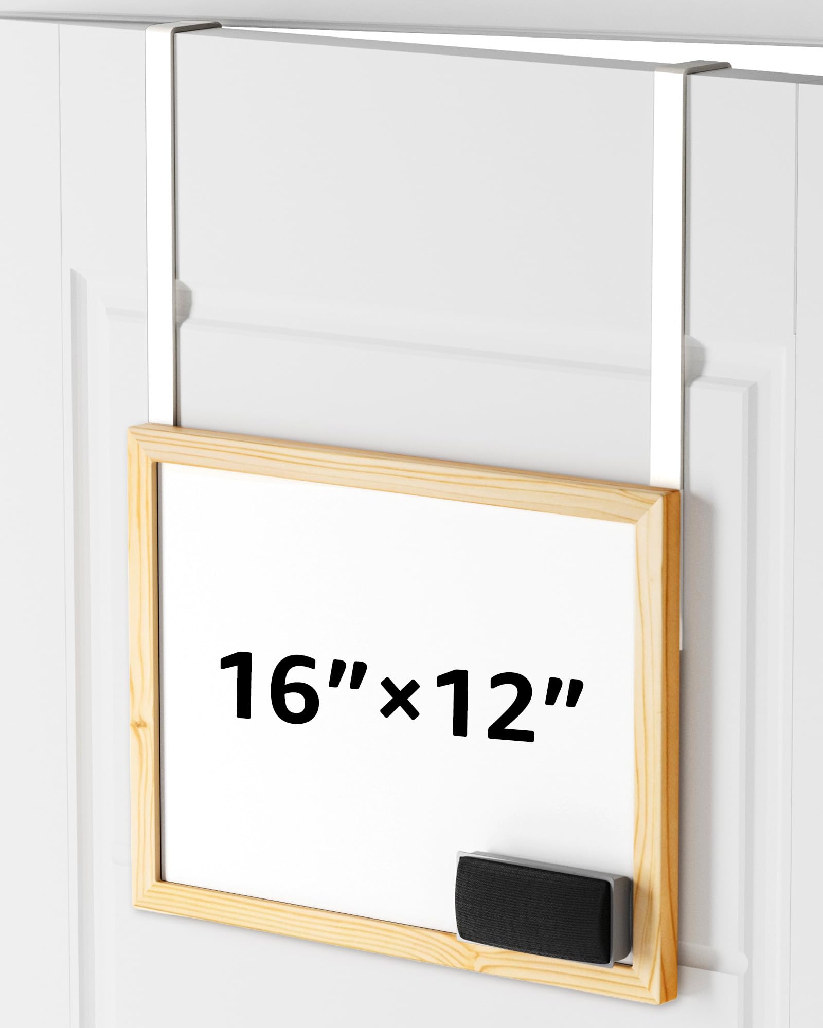Bulado Over-the-Door Magnetic Whiteboard, 40 × 30 cm Wooden Dry Erase Board with 2 Hanging Rods, Small White board for Door, Cubicle Whiteboard for Home, Office & Student Dorm, No Drilling