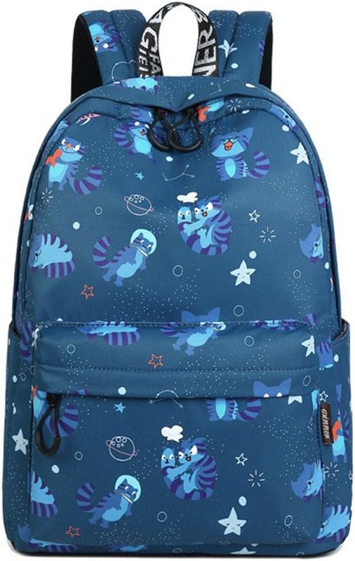 New Waterproof Fabric Women Backpack Cute Cat Animal Pattern Printing Girls College Large Capacity Knapsack Dark Blue 14 Inches