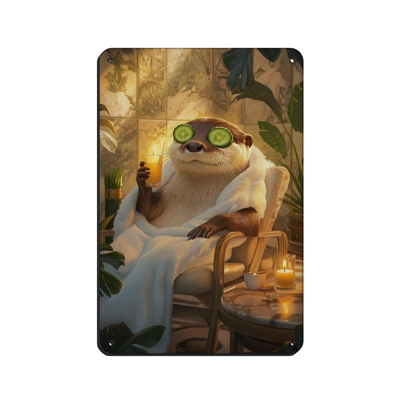 Lxwnze 20L X 30W Cm Relaxing Otter Spa, Cute Animal Relaxation Tin Sign Vintage Metal Pub Club Cafe Bar Home Wall Art Decoration Poster Retro 8X12inch(20X30cm)