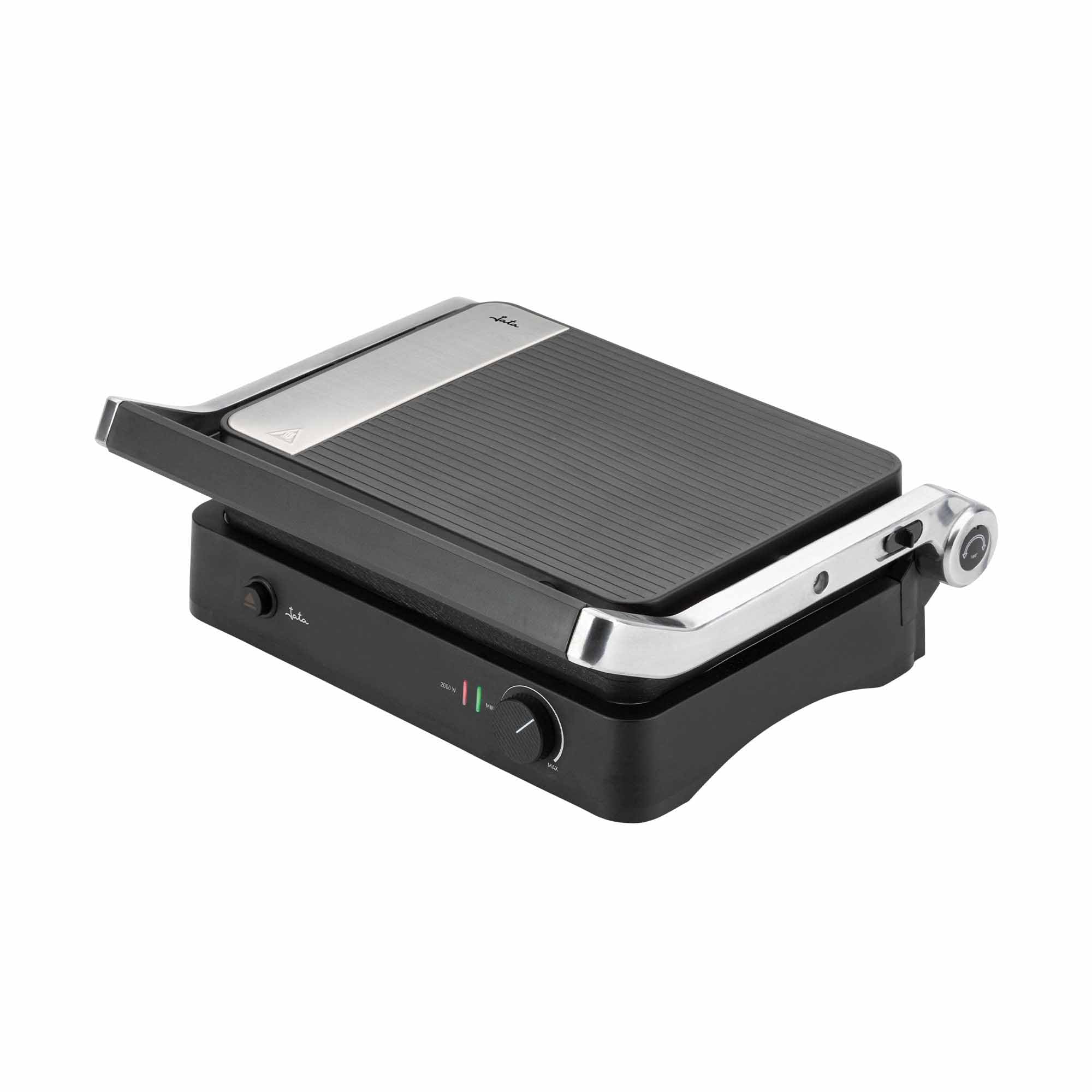 JATA JEGR1450 Elektryczna parka, grill, opiekacz do kanapek, Panini, 2000 W, otwór 180°, wyjmowane płyty nieprzywierające: 29,6 x 21,8 cm, pojemnik na śmieci.