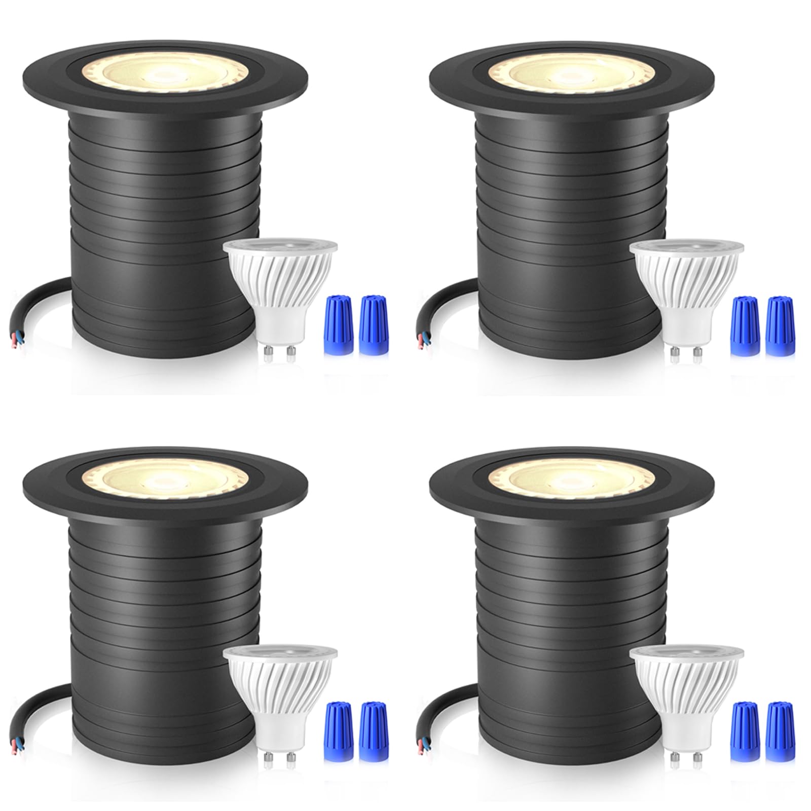 4er Set LED Bodeneinbaustrahler DC12V IP67 Bodenstrahler Bodenbeleuchtung Aussen Rund befahrbar Gartenbeleuchtung Gehwegbeleuchtung - inkl. GU10 LED Lampe 5W warmweiß