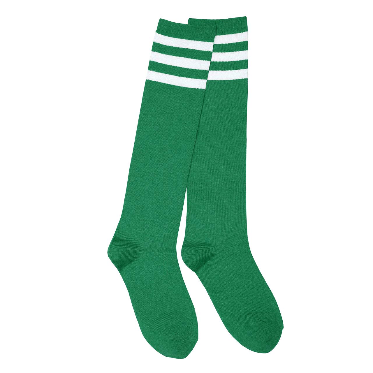 Women Knee High Socks Cotton Triple Striped Stockings Athletic for Baseball Sports Halloween Costume Christmas: One Size Green