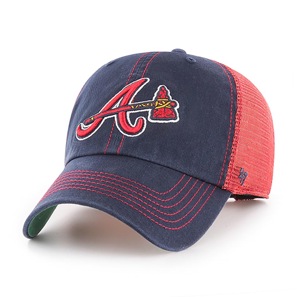 47 Brand MLB Unisex Team Color Alternate Trawler Clean Up Mesh Trucker Snapback Baseball Cap Adult One Size Fits All, Atlanta Braves, One size
