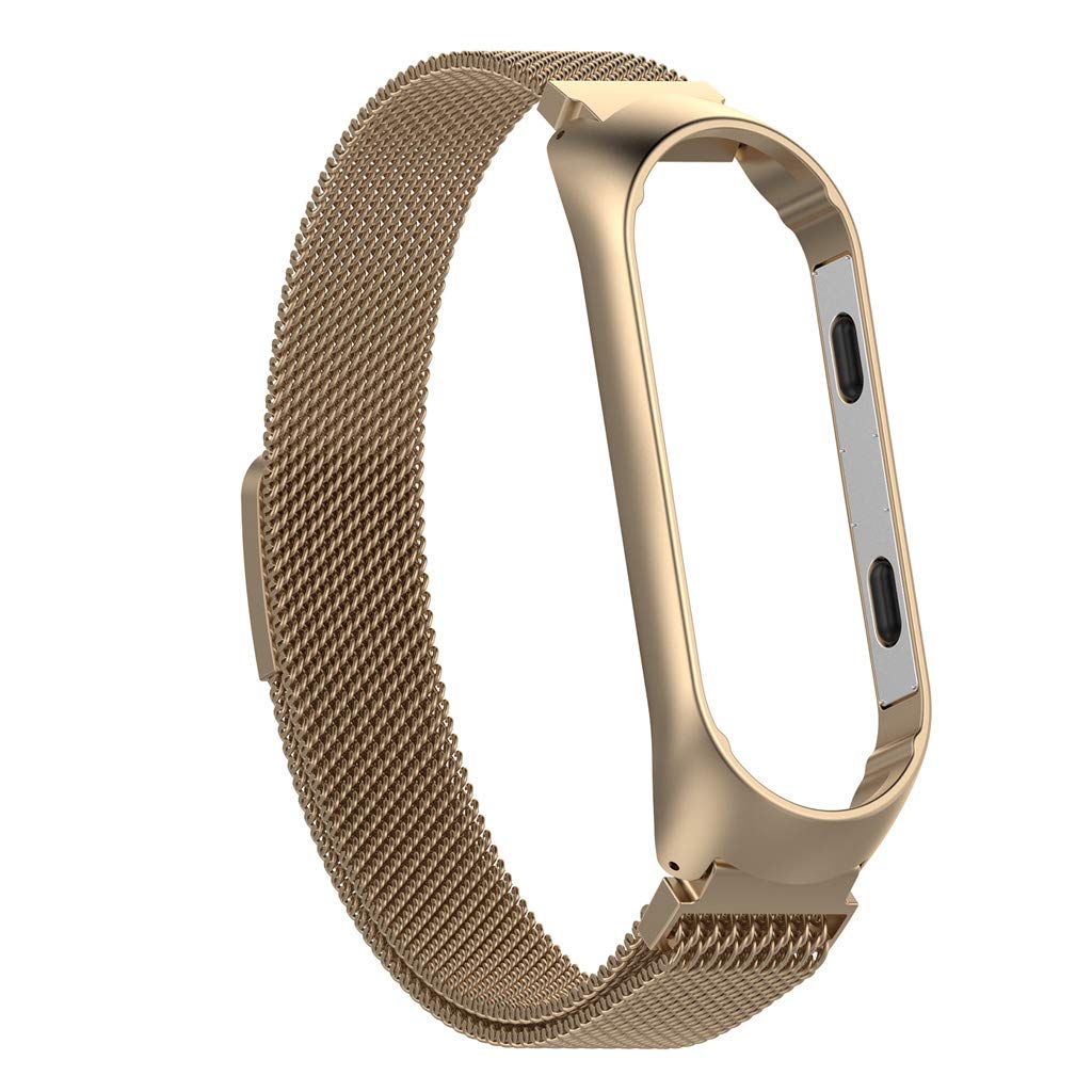 Shoresu Magnetic Stainless Steel Replacement Watchband, Watch Strap for Xiaomi Mi Band 3 - Champagne Gold - S