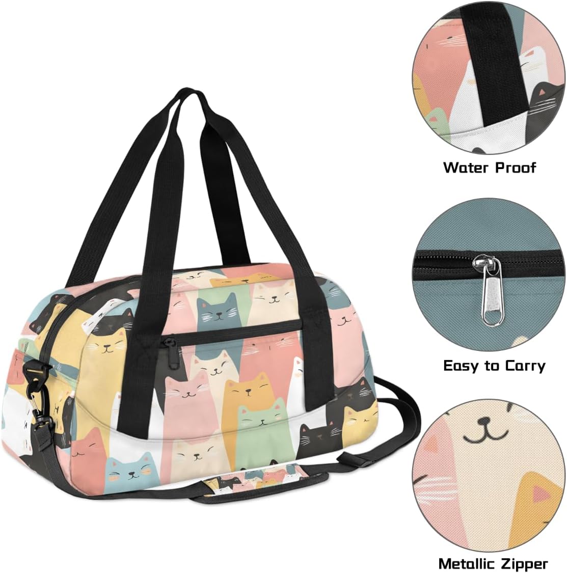 Cartoon Cat Kids Duffle Bag Girls Dance Bag Lightweight Water Resistant Foldable Sports Gym Bag Travel Weekender Overnight Sleepover Carryon Travel Bag for Teen Girls School Practice Gymnastic Ballet