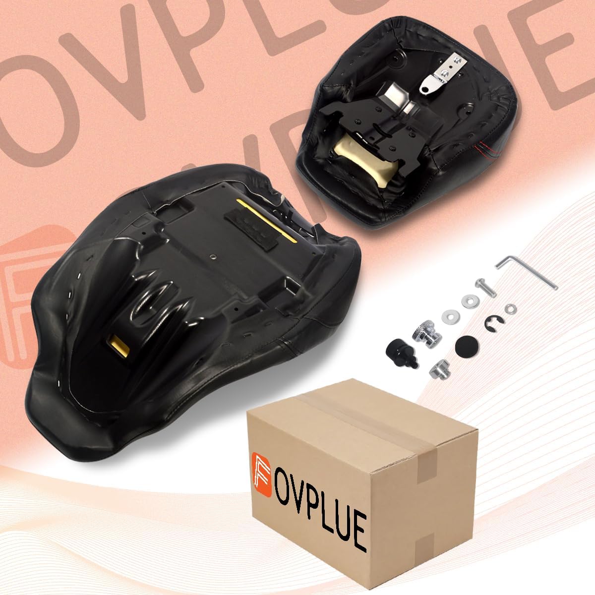 FOVPLUE Two-up Seat, Low-Profile Driver Passenger Pillion Seat for Harley Touring CVO Road Glide Road King Street Glide Electra Glide Ultra Limited FLHTKSE FLHTCUSE5 2009-2024, Double Red Stitching