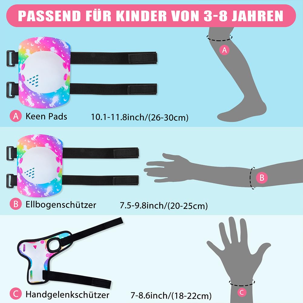 Protection Roller Enfant Fille, Kit Protection Roller Enfant, Genouillere et Coudes Protection Poignet Ajustables pour Enfants, Adaptés aux Rollers, Skateboards