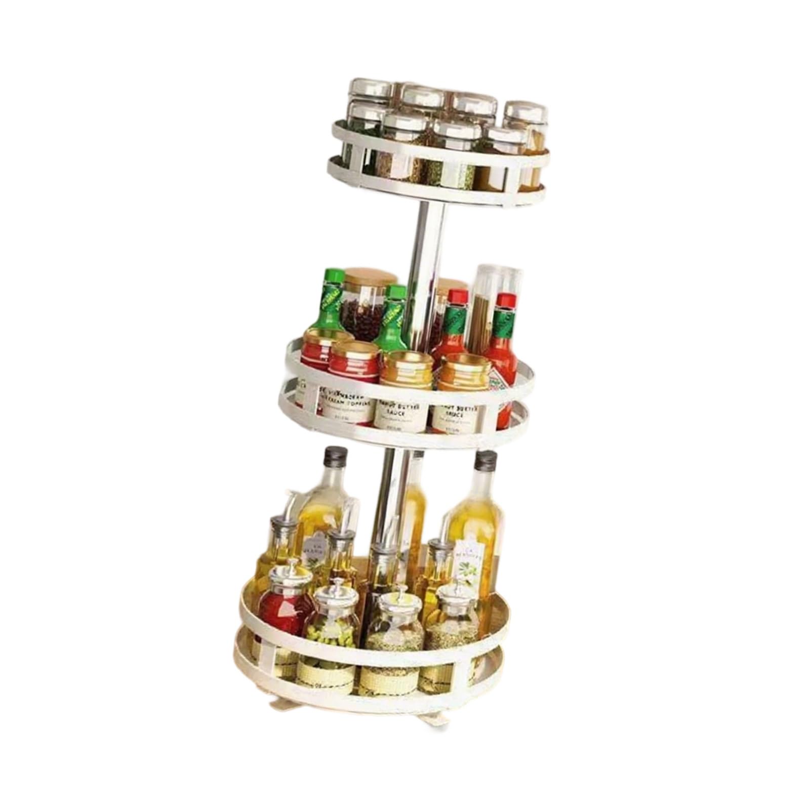 NEWFT 360 Degree Rotating Kitchen Countertop Organizers Adjustable Tiers Shelf for Bathroom Cosmetics Rotating Kitchen Countertop Organizers