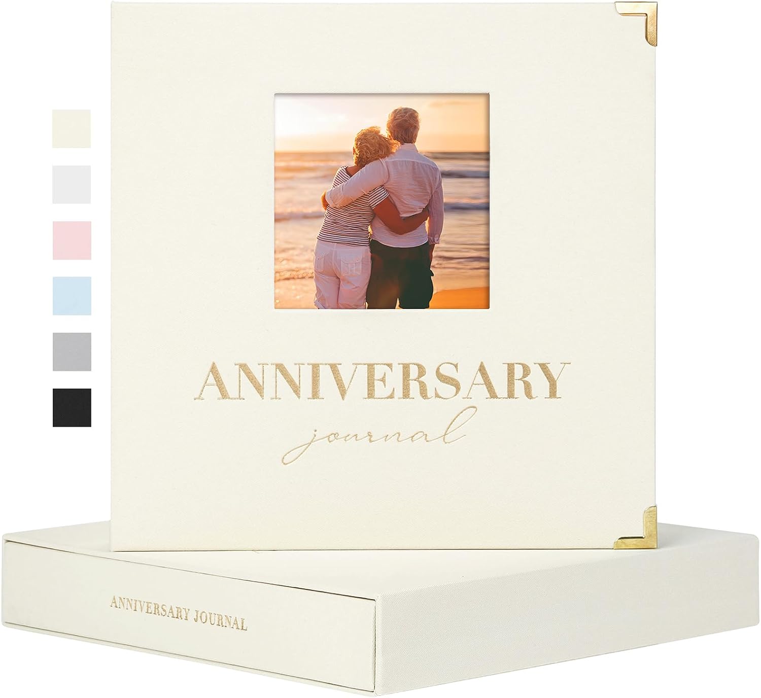 Wedding Anniversary Journal Book for Couples - Linen Memory Scrapbook Album for 1st to 70th Anniversaries Marriage Keepsake Notebook for Newlywed Marriage (Beige, 186 Pages) 4x4 Inch Cover window Beige
