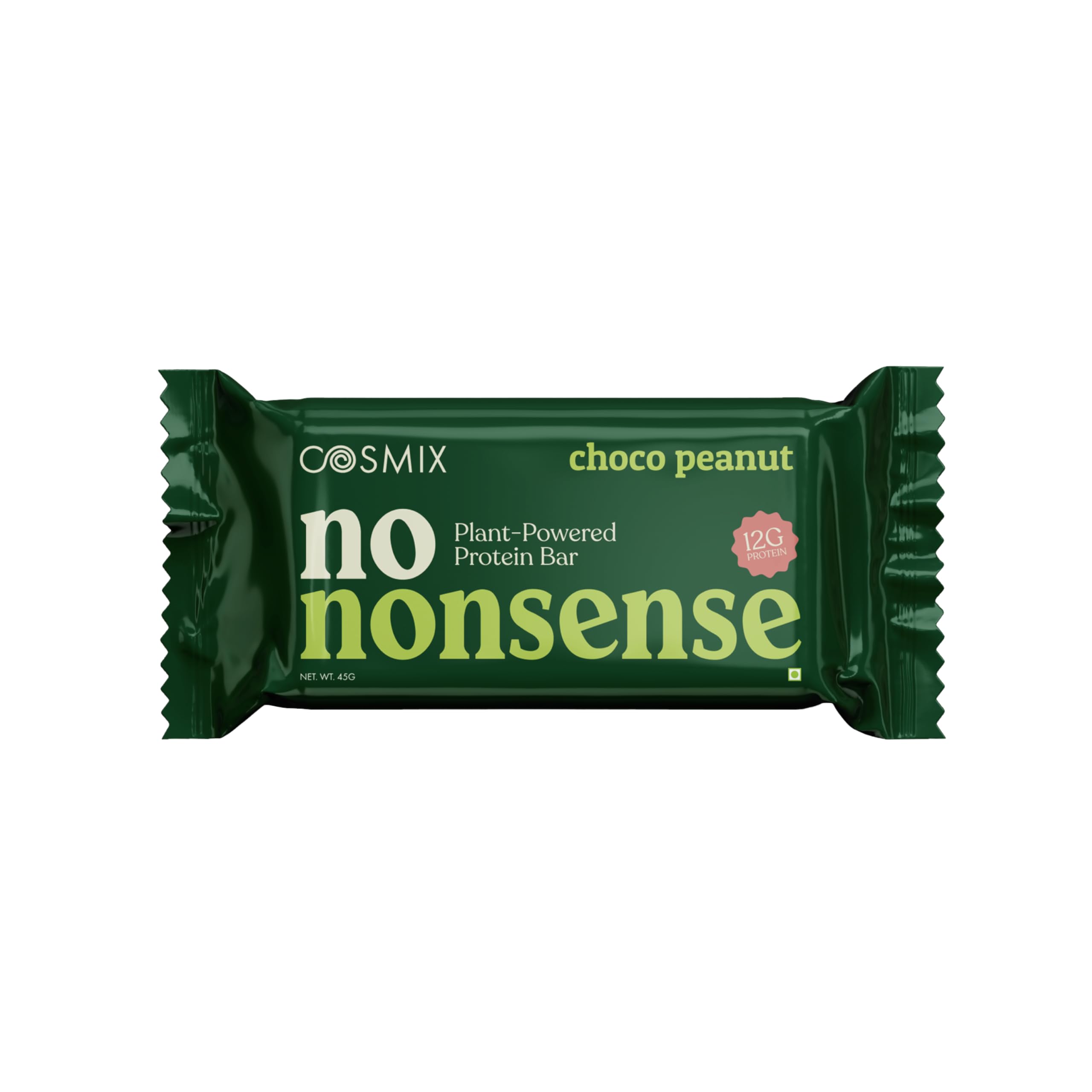 Cosmix No-Nonsense Protein Bar | Choco Peanut | 12g Complete Plant Protein + 6g Fibre | No Added Sugar or Preservatives | Gluten & Lactose-Free, Gut-Friendly | 45g Bar