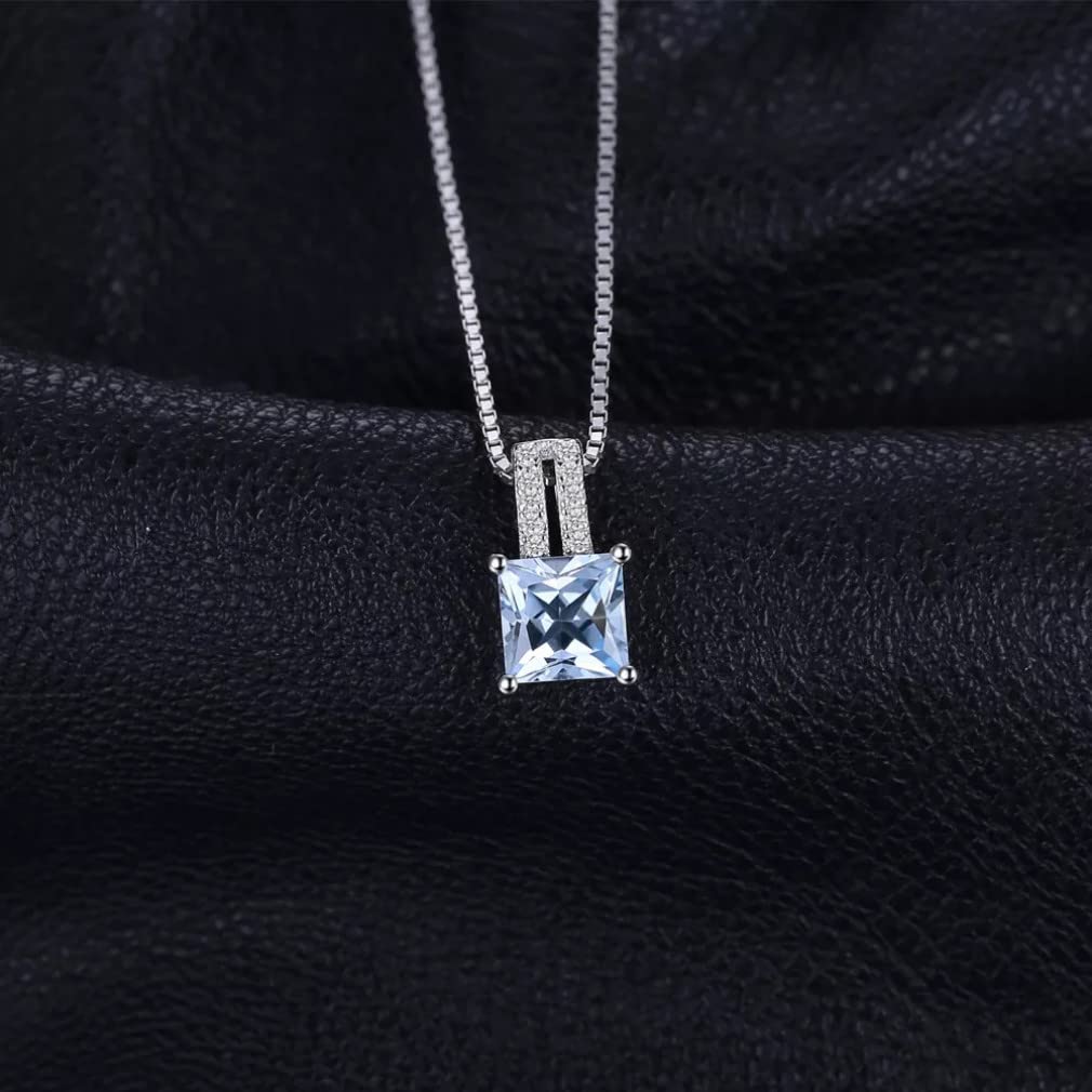 Collana con Ciondolo in Argento Sterling 925 con Topazio Azzurro con Taglio da 1,2 ct per Donna, Regalo di Anniversario di Matrimonio, Senza Catena