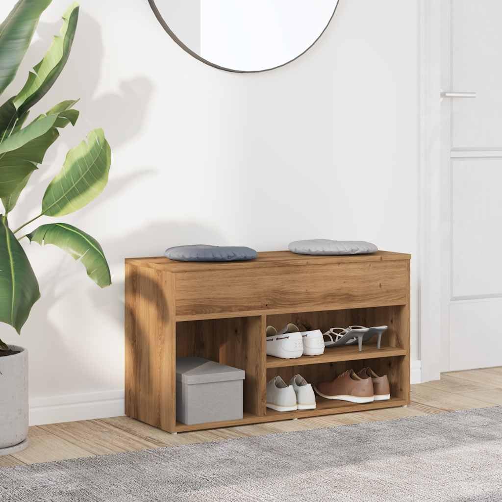 vidaXL Banco Zapatero Madera de ingeniería Roble Artisan 80x30x45 cm, Banco Zapatero, Asiento de Banco de Pasillo, Asiento de Pasillo