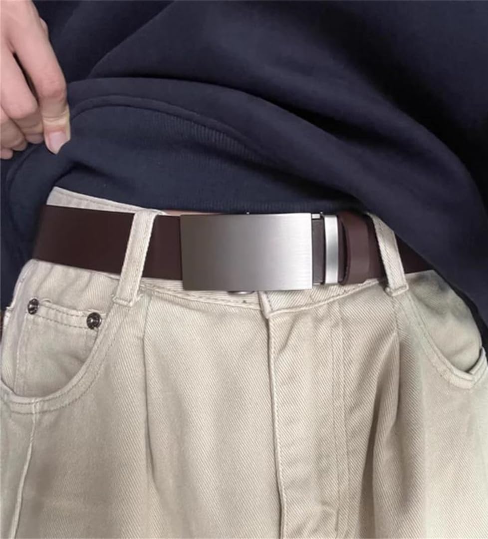 Yeuyyben Cinturón de piel auténtica para hombre, hebilla automática, sin agujero, ajustable, para negocios, casual, cinturón de cintura
