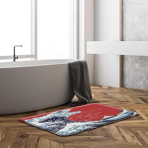 Miniatura 2 de Sunhe Alfombra de baño japonesa con gran onda, azul, vintage, Japón, Hokusai, gran ola de Kanagawa, océano, retro, rojo, impresión creativa,