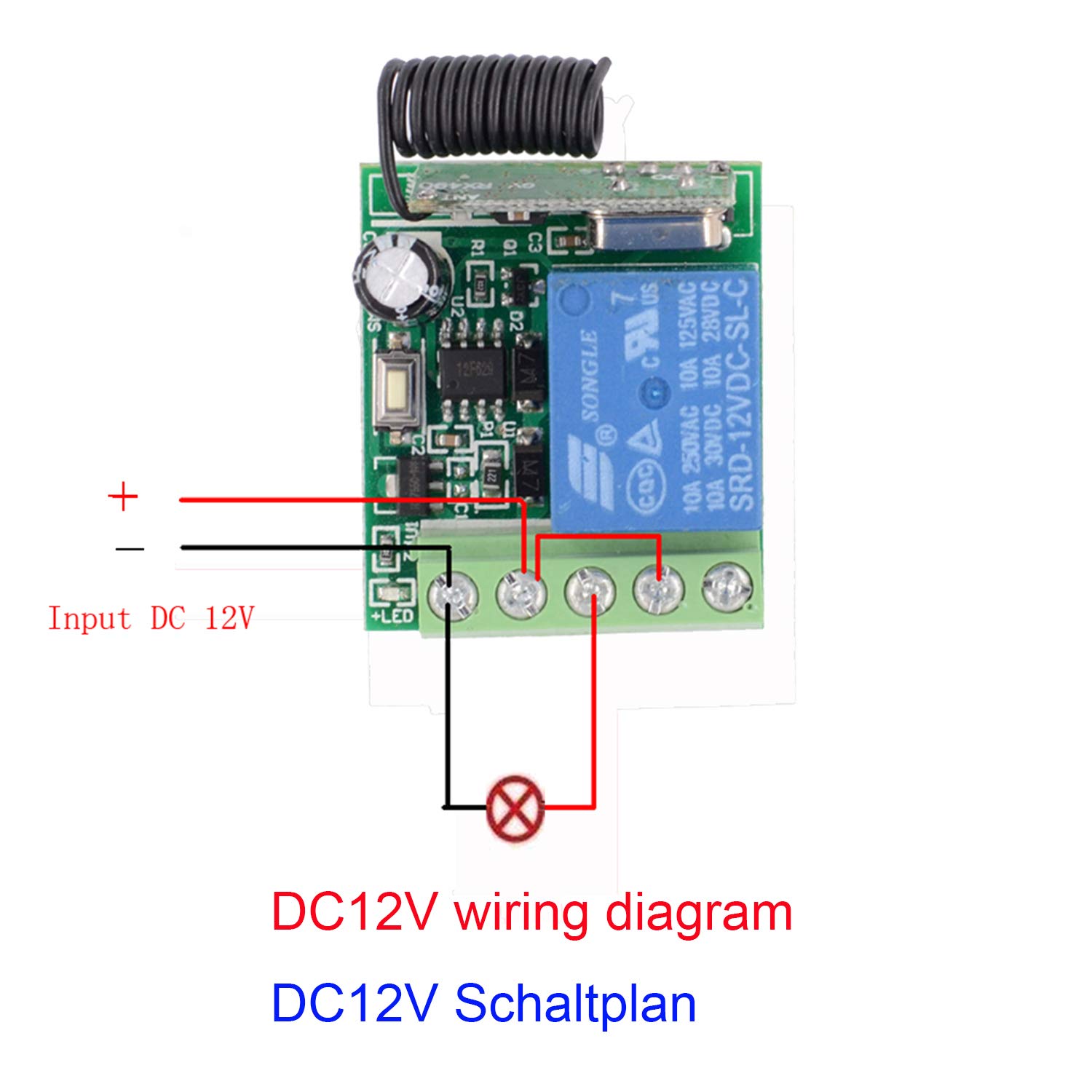 Interruptor inalámbrico de 1 canal de 12 V 24 V CC, sistema de interruptor de puerta, 1 receptor con 6 mandos a distancia, control de acceso con función de retardo 5S, 10S, 15S