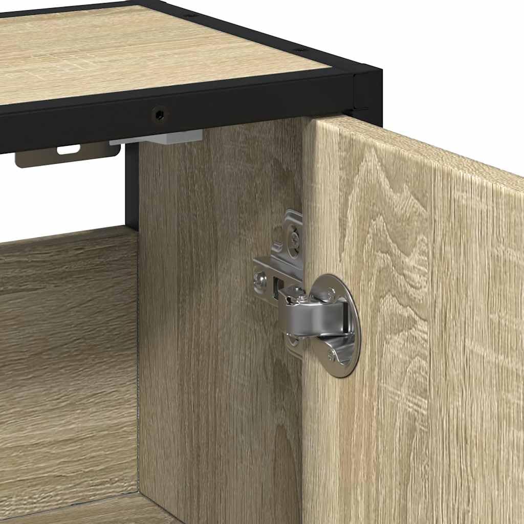 Sonoma - Mobili da bagno, 65 x 20 x 60 cm, in legno di rovere, telaio in metallo, piccolo armadio da bagno, montaggio a parete, con specchio, design moderno per piccoli bagni