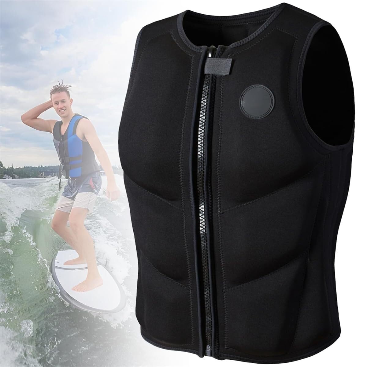 Schwimmweste mit high Auftrieb for Erwachsene, Neopren-Rettungsweste, verstellbare Wassersicherheitshilfe, for Kajakfahren, Schnorcheln und Paddleboarding(3X-Large)