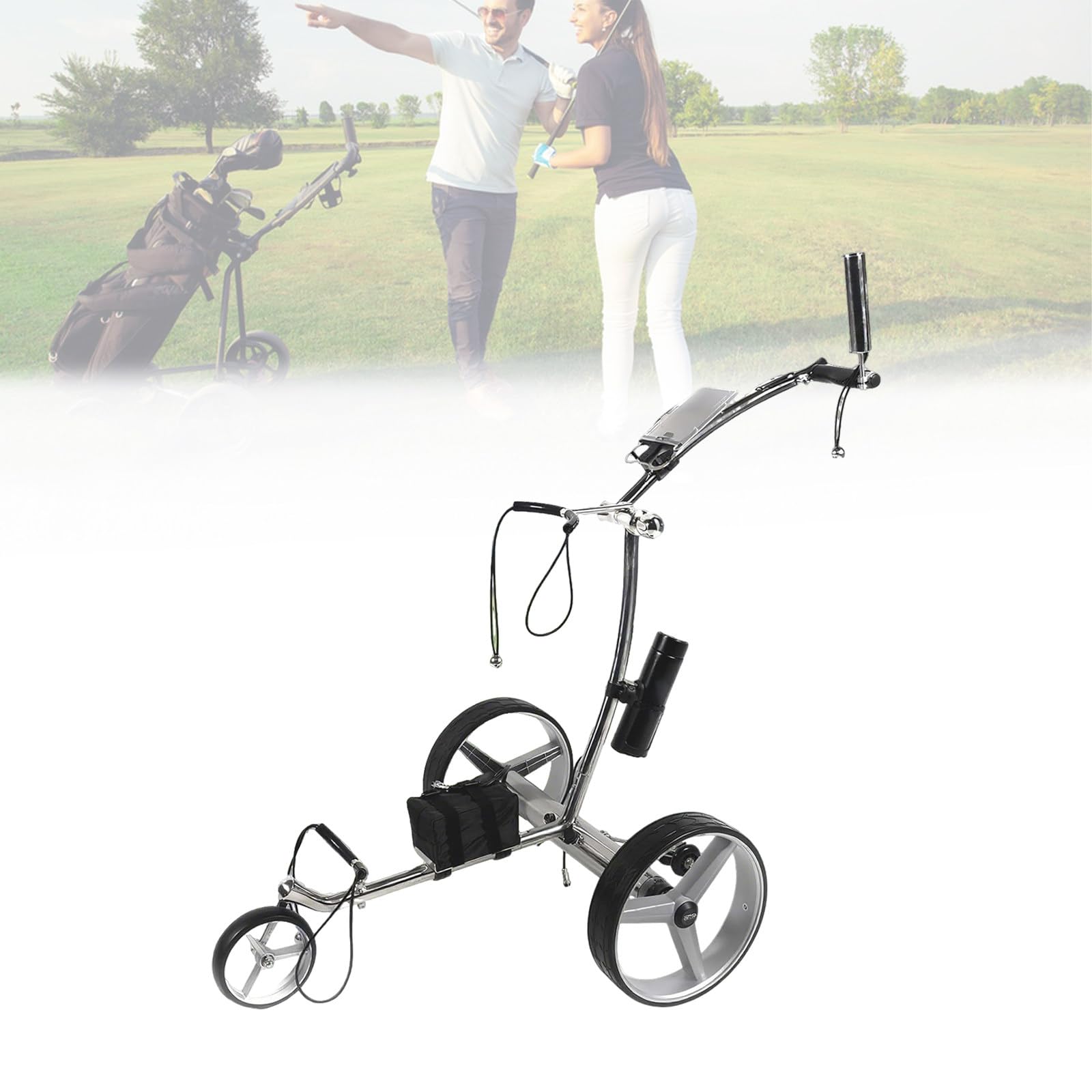 Carrito de golf eléctrico de 3 ruedas, batería recargable, control remoto, ajuste de velocidad, plegado rápido para jugadores de golf adultos