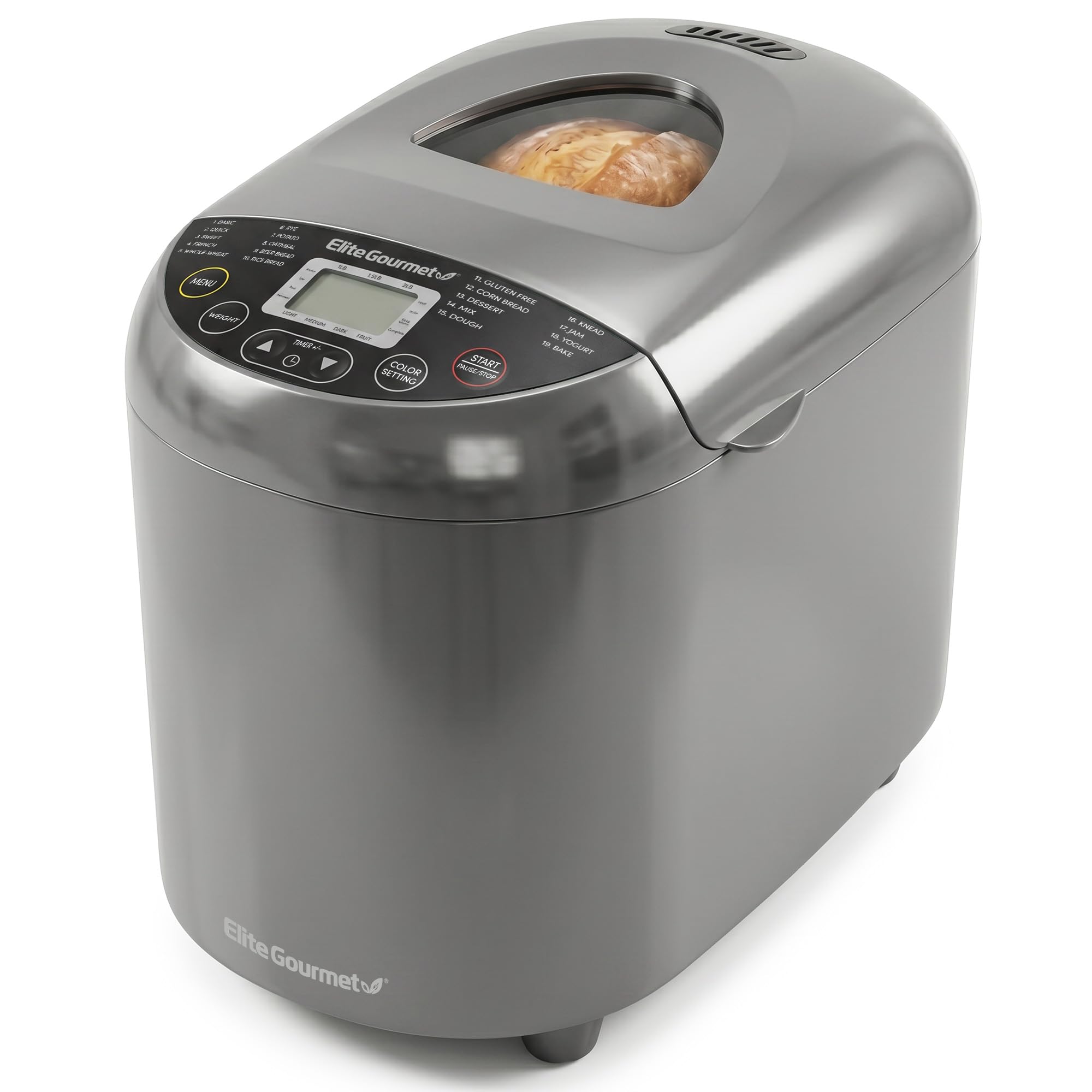 Elite Gourmet EBM8103CG CERALAST Programmable Ceramic Bread Bread and Kneading Sheet 19 Menu Functions Gluten Free, White, Wheat, Rye, French and More, 2 Pounds, Grey-image-47