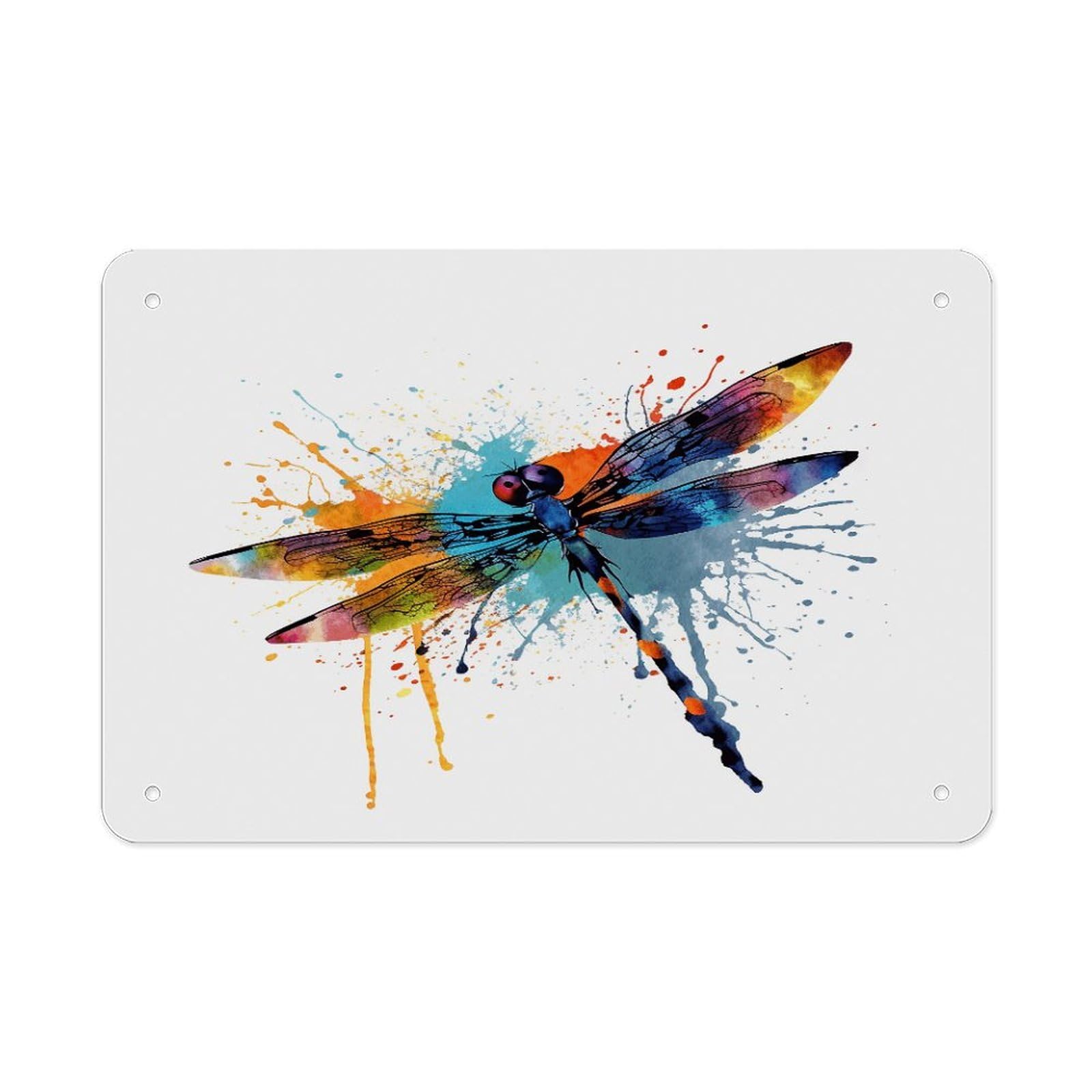 Fekiloot Style Paint Splash Dragonfly Metal Signs Wall Art Tin Sign