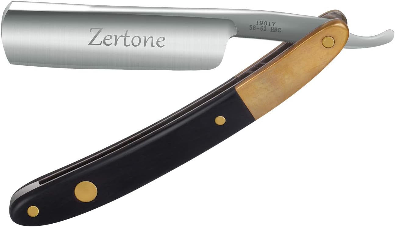 Zertone Straight Razors for Men Wood and Metal Combination Scale - Sharp, Carbon Steel Cutthroat Straight Edge Blade (Gold and Black)