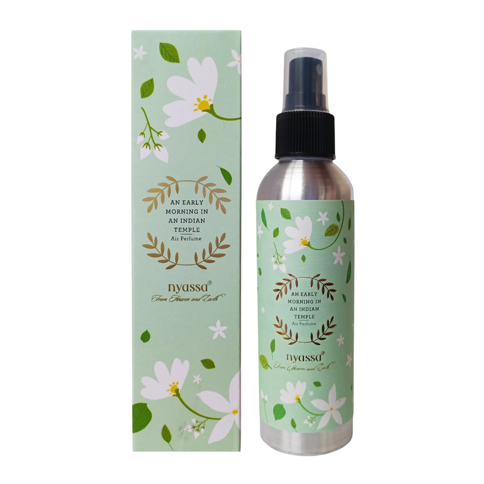 Nyassa Early Morning at an Indian Temple Air Perfume 180ml – Water-Based Mogra Room Spray, Long-Lasting Odour Eliminator for Home, Car, Hotel, Toilet & Office, Floral Fragrance, Alcohol & Paraben-Free