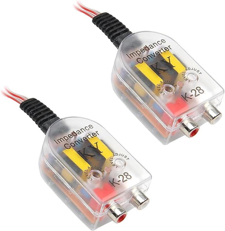 2 PCS Car Audio RCA Output Converter, Auto Speaker High to Low Line Converter, K-28 Subwoofer Modified Stereo Audio Signal Adapter for Most Cars (Transparent)