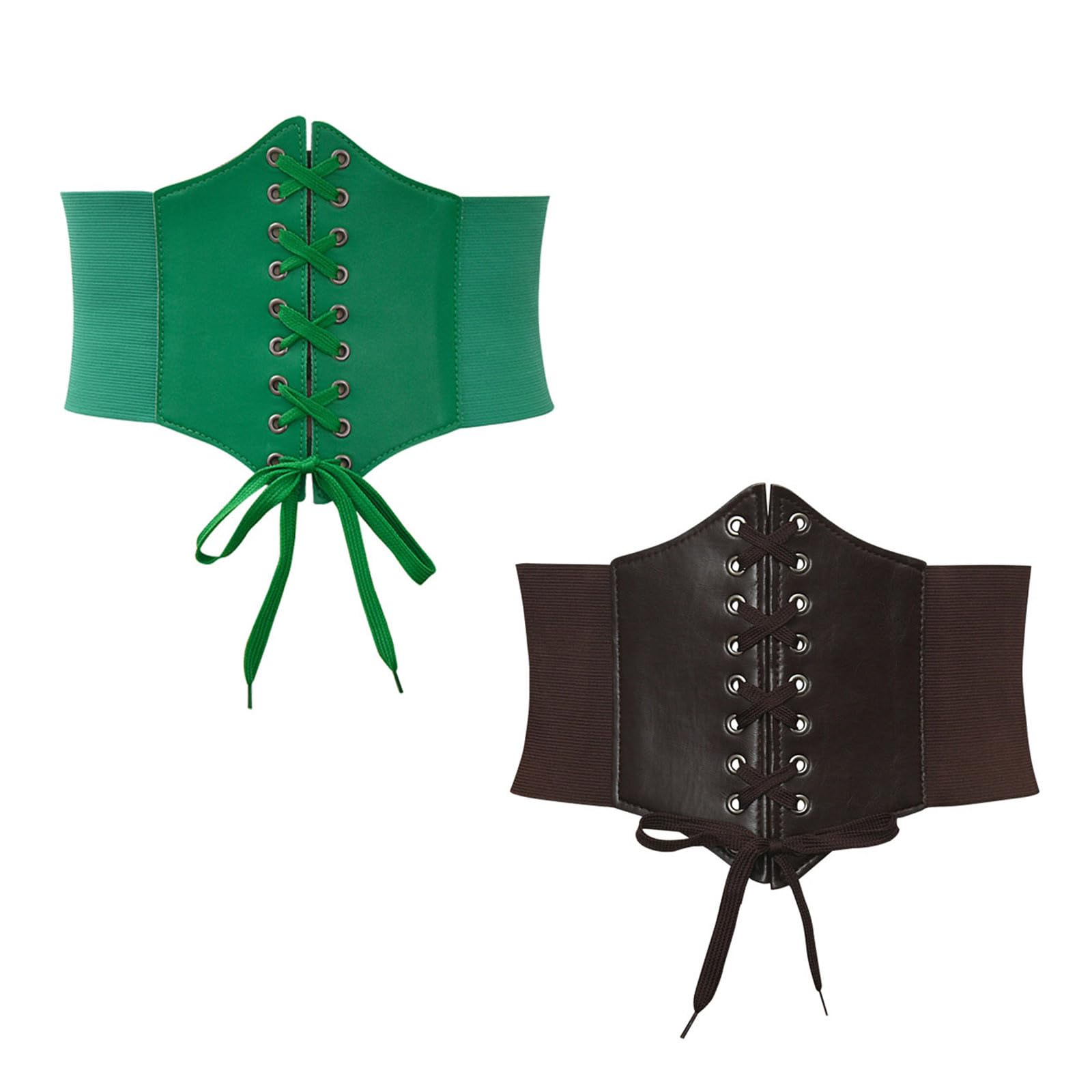 Xiaojmake 2 Pcs Women Leather Corset Bustier Elastic Wide Belt Retro Lace-up Tied Waspie Waist Cincher Halloween Costumes