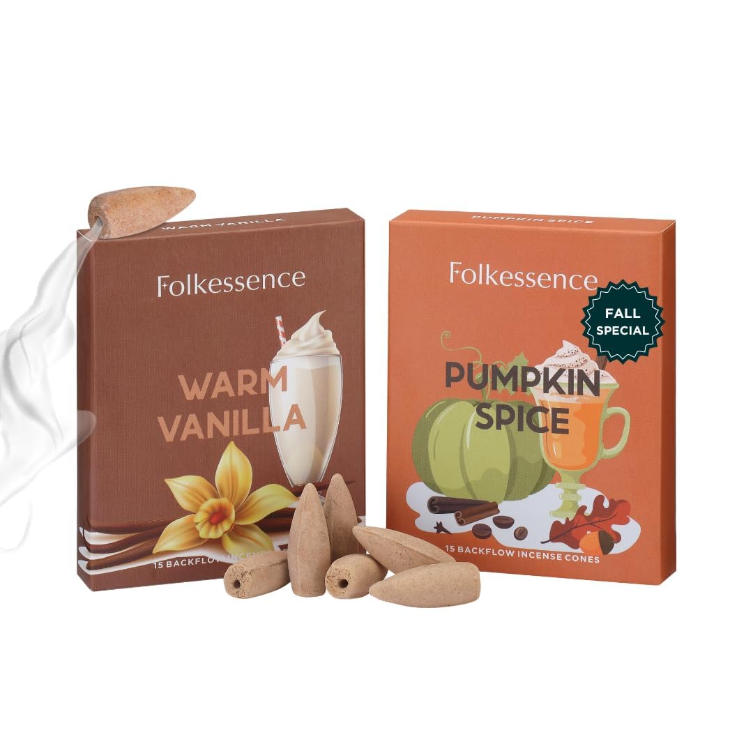 Folkulture Backflow Incense Cone | Set (30) Total Waterfall Fall Incense Cones Scented | Incense, Natural Fall Scents for Home | Vanilla & Pumpkin Spice Inscents-Cones for Fall Essentials