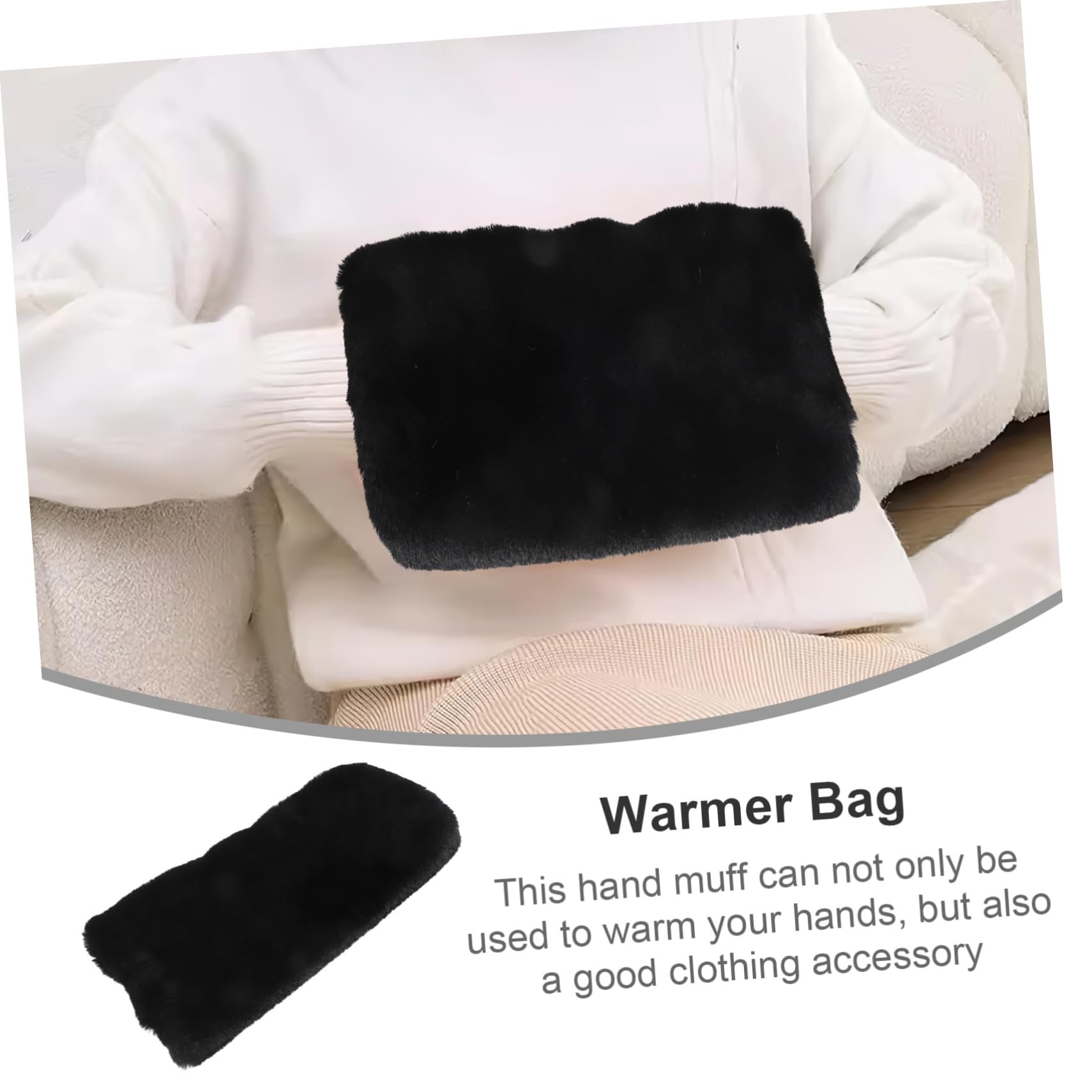 ibasenice Manguito Más Cálido Guantes Felpa Cálida De Invierno Conejo para Pelo Negro Calienta Chicas Conduciendo Bolsa De Punto Térmico Forrado Las Manos Felpa Corta Black