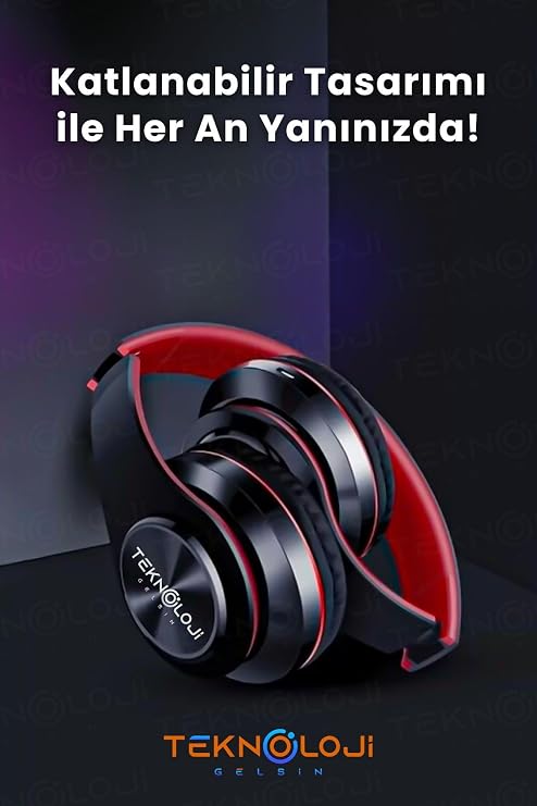 Wireless Earphone Bluetooth Earphone Headset With Microphone Foldable BLACK-RED With Led Light