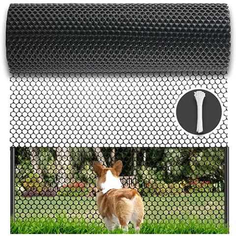 Plastic Wire Mesh Fence - Plastic Mesh 15.7IN x 19.6FT Black Roll - Chicken Wire Mesh for Poultry, Animal Barrier, Floral, Gardening - Plastic Fence & Garden Netting Solution Cover