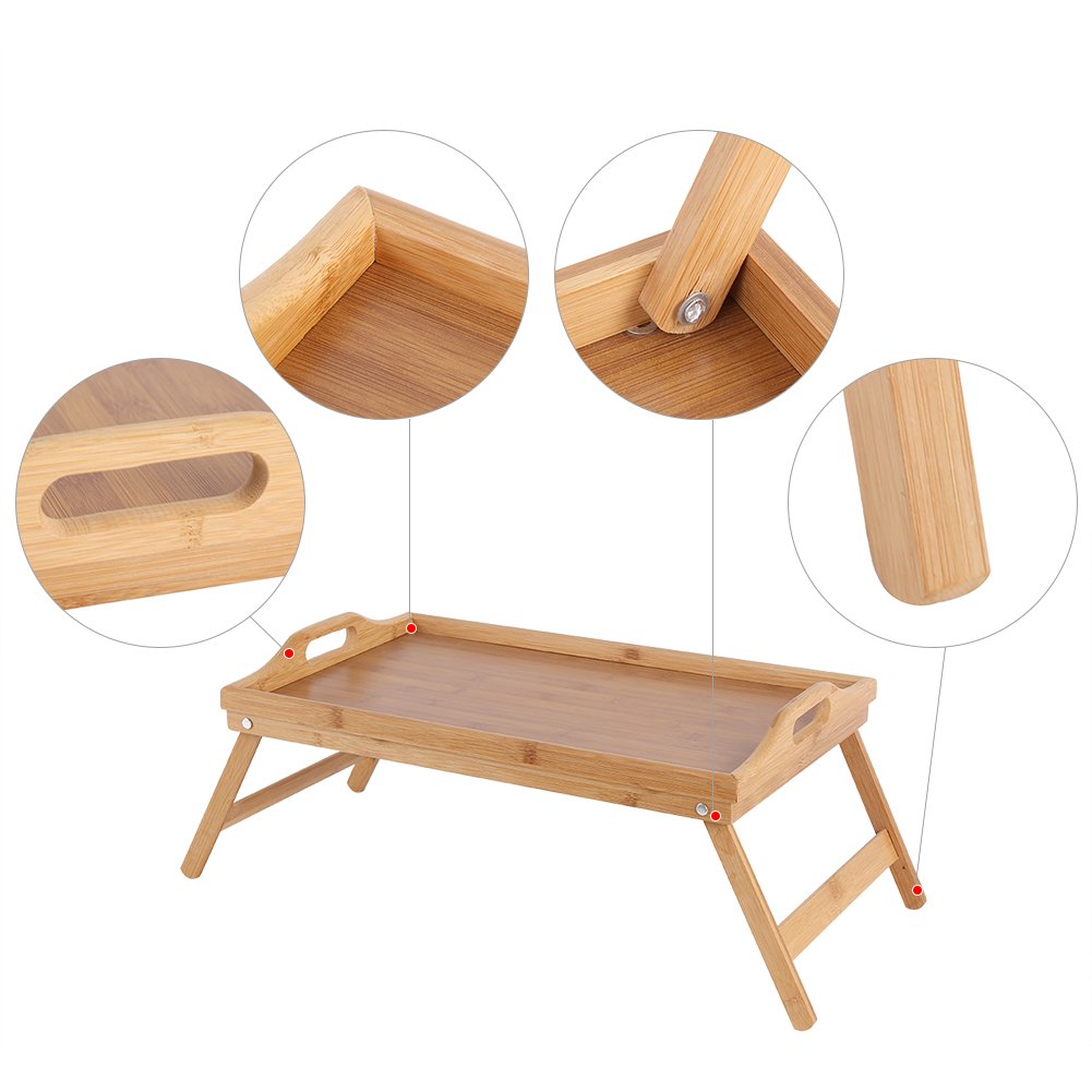 Plateau de lit pliable en bambou avec poignées, plateau de service portable pour petit déjeuner au lit ou ordinateur portable, idéal pour la maison et le bureau, 63 x 27,3 x 22,5 cm
