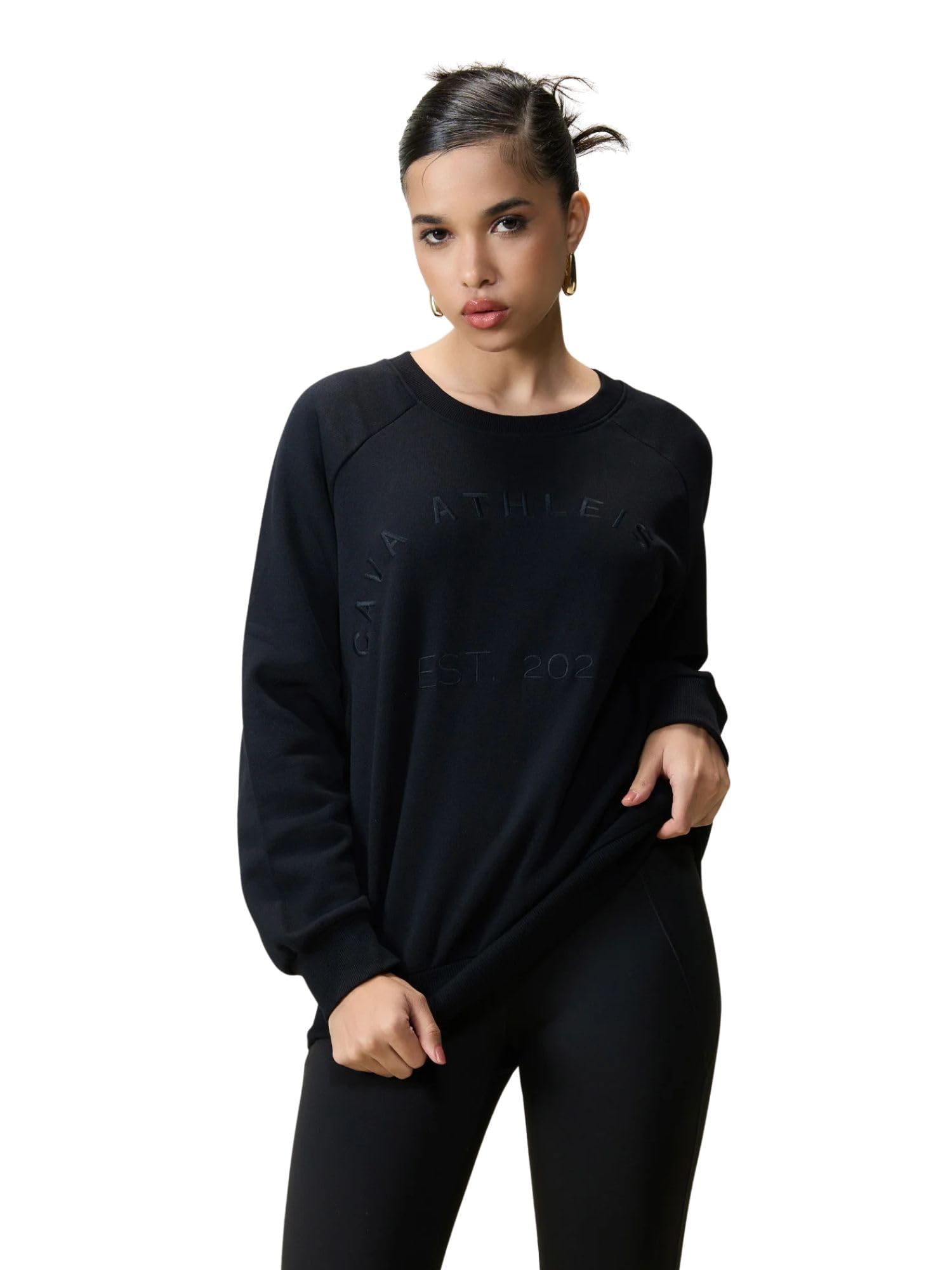 cava Essential Sweatshirt for Women | Brushed Fleece, Round Neck, Full Sleeves, Ribbed Cuffs, Embroidery Detail | Cozy Loungewear & Travelwear-picture-31