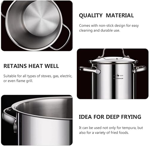 Miniatura 6 de Operitacx 1 juego de sartén de acero inoxidable estilo japonés sartén profunda con cesta para freír pescado camarones o Hushpuppies