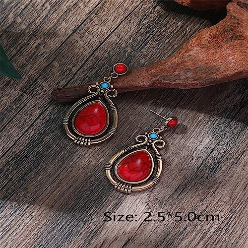Handmade Turquoise Earrings for Women Unique Vintage Boho Ethnic Teardrop Gemstone Dangle Drop Statement Earrings Birthday/Party/Christmas Jewelry Gifts3