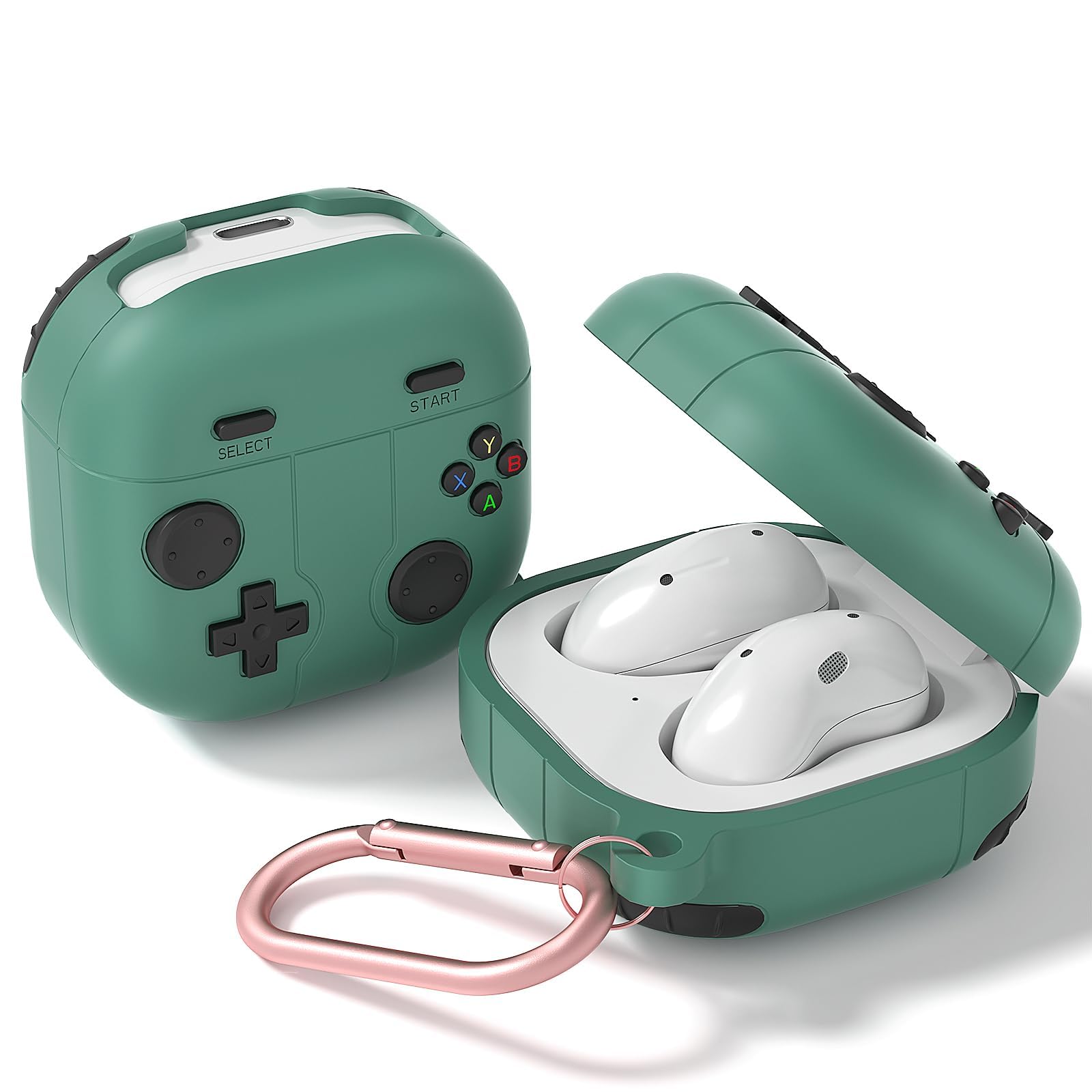 O Ozone Case Compatible with Samsung Galaxy Buds FE/2 Pro/2/Pro/Live, 3D Game Console Design Silicone Protective Cover with Keychain - Green