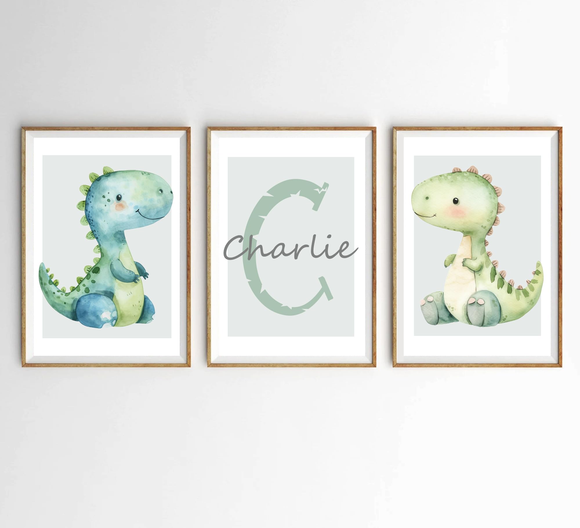Hodge Creations Personalised Watercolour Dinosaurs Set Of 3 Unframed A4 Prints Wall Art Decor Picture Poster New Gift Present Select Size Below A5 A4 A3