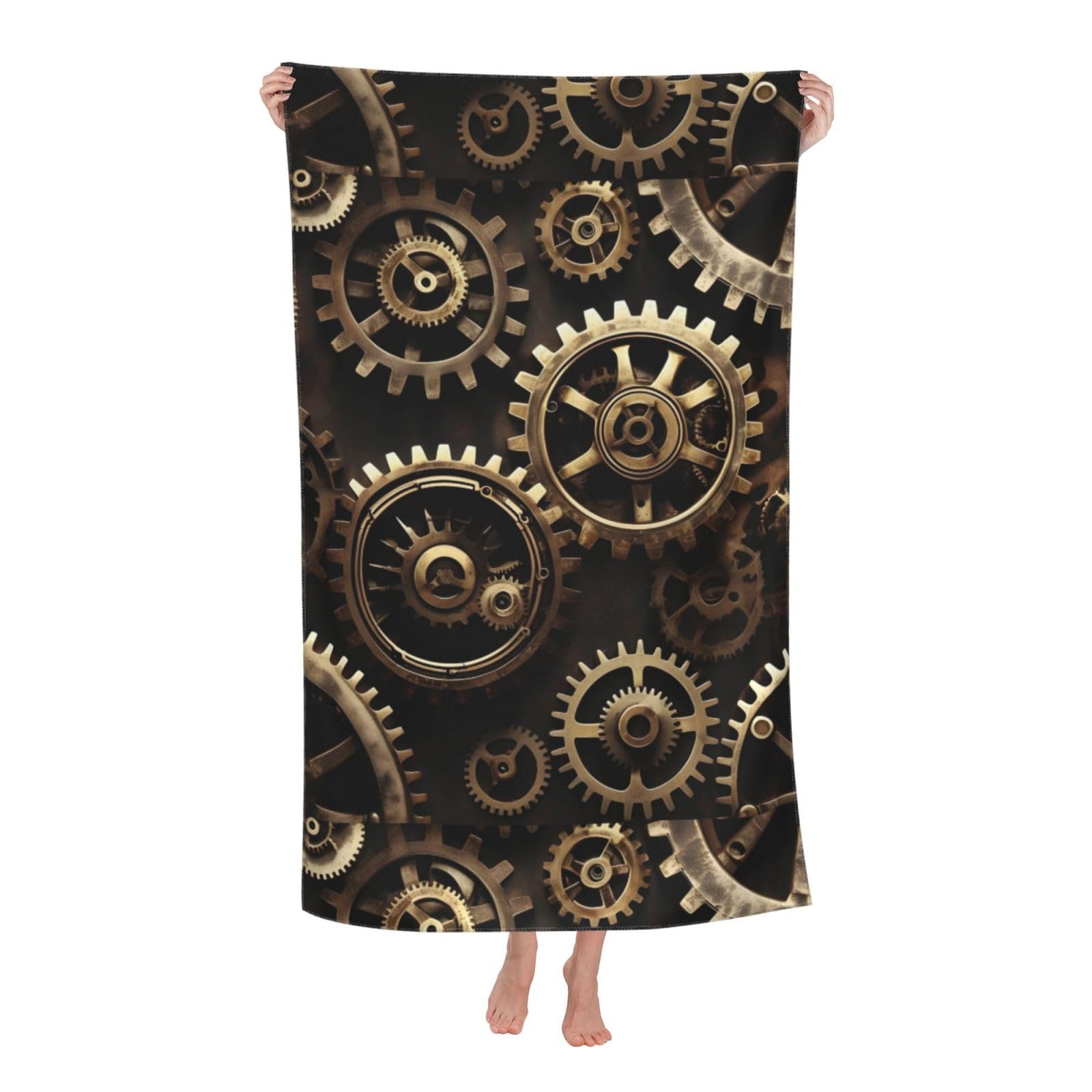 WURTON Cool Steampunk Gears Print Personalized Beach Towel Pool Towels for Summer Vacation, Beach Essentials Gifts