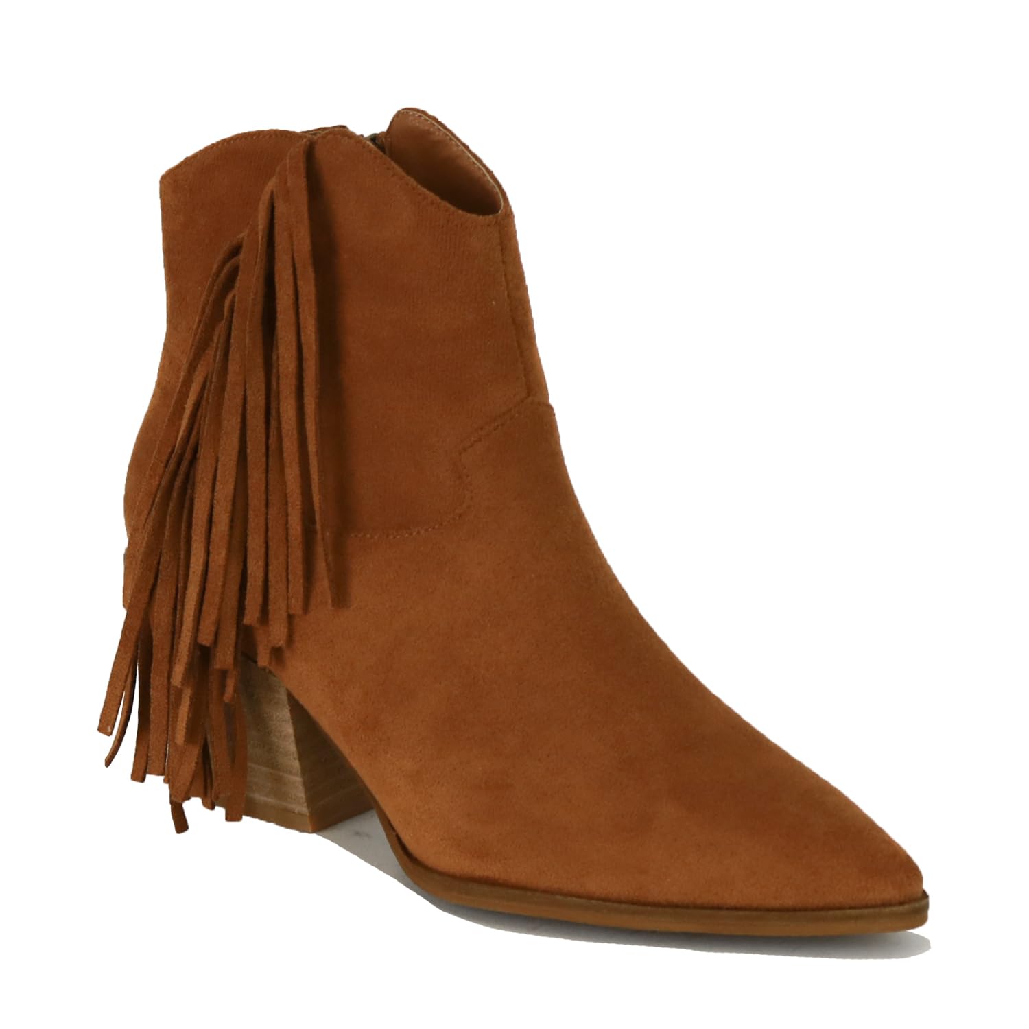 Womens Ankle Boots with Fringe Western Cowboy Boots Cowgirl Boots Pointed Toe Boots Stacked Block Heel Boots