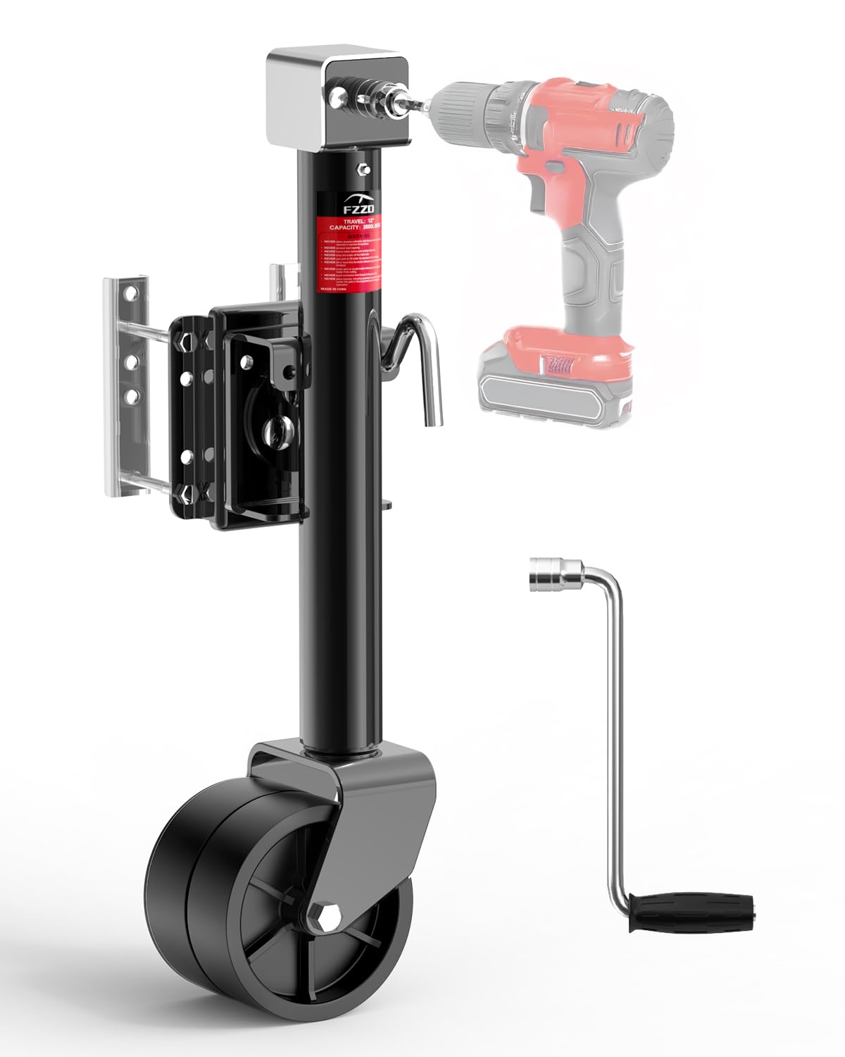 Photo 1 of ***MISSING ASSEMBLY HARDWARE PIECE ( BOLT THAT HOLDS WHEEL ON)**** FZZD 2000lbs Trailer Jack with Dual Wheel, 20-24V Cordless Drill Compatible, 12" Lift, for RV Boat?Black