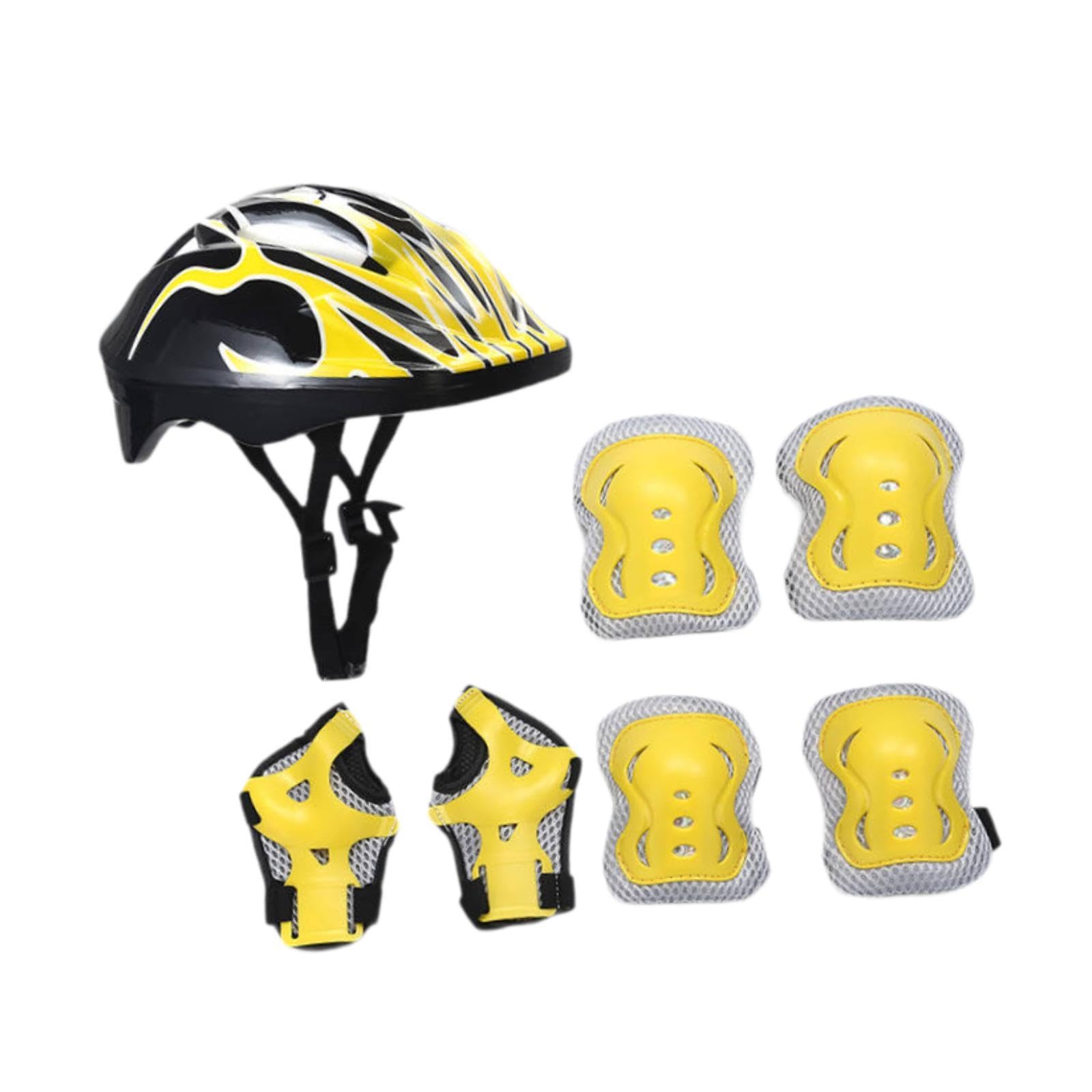 Kids Bike Helmet with Knee Pads Elbow Pads Wrist Guards Protective Gear Set for Skateboarding Cycling Inline Skating Multisports- Yellow — image 1
