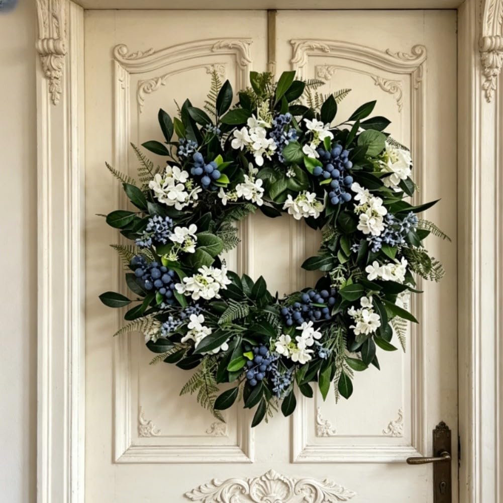 FACAIIO Élégante couronne de Noël en eucalyptus 45 cm, en rotin naturel, décoration à suspendre pour porte, mur, cheminée