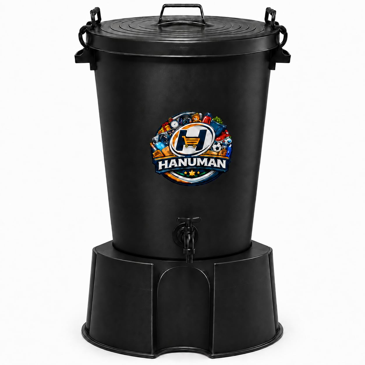 Hanuman 100L Slim Space Saver Water Butt with Tap, Lid & Stand – Black Garden Rainwater Storage Tank