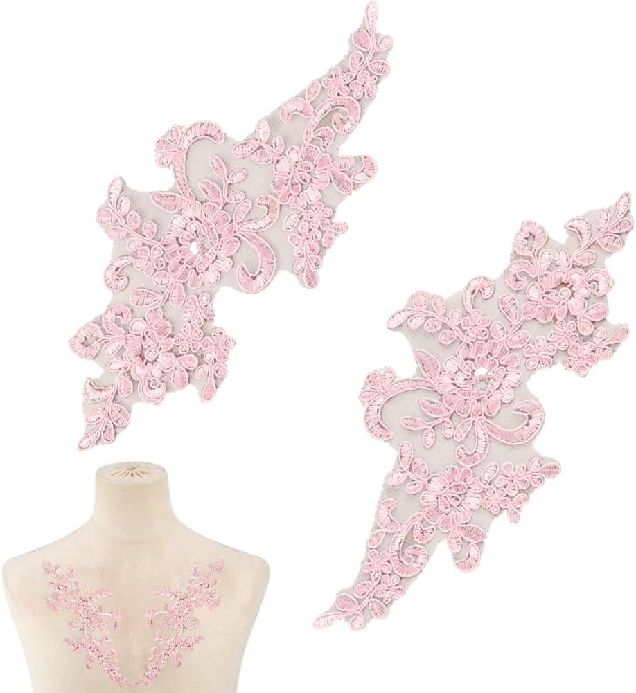 NBEADS 1 Pair 3D Flower Lace Applique, Lilac Flower Beaded Sequins Patch Sew on Embroidered Applique for Wedding Dress DIY Patch Clothing Accessories, 7.2x14.6inch