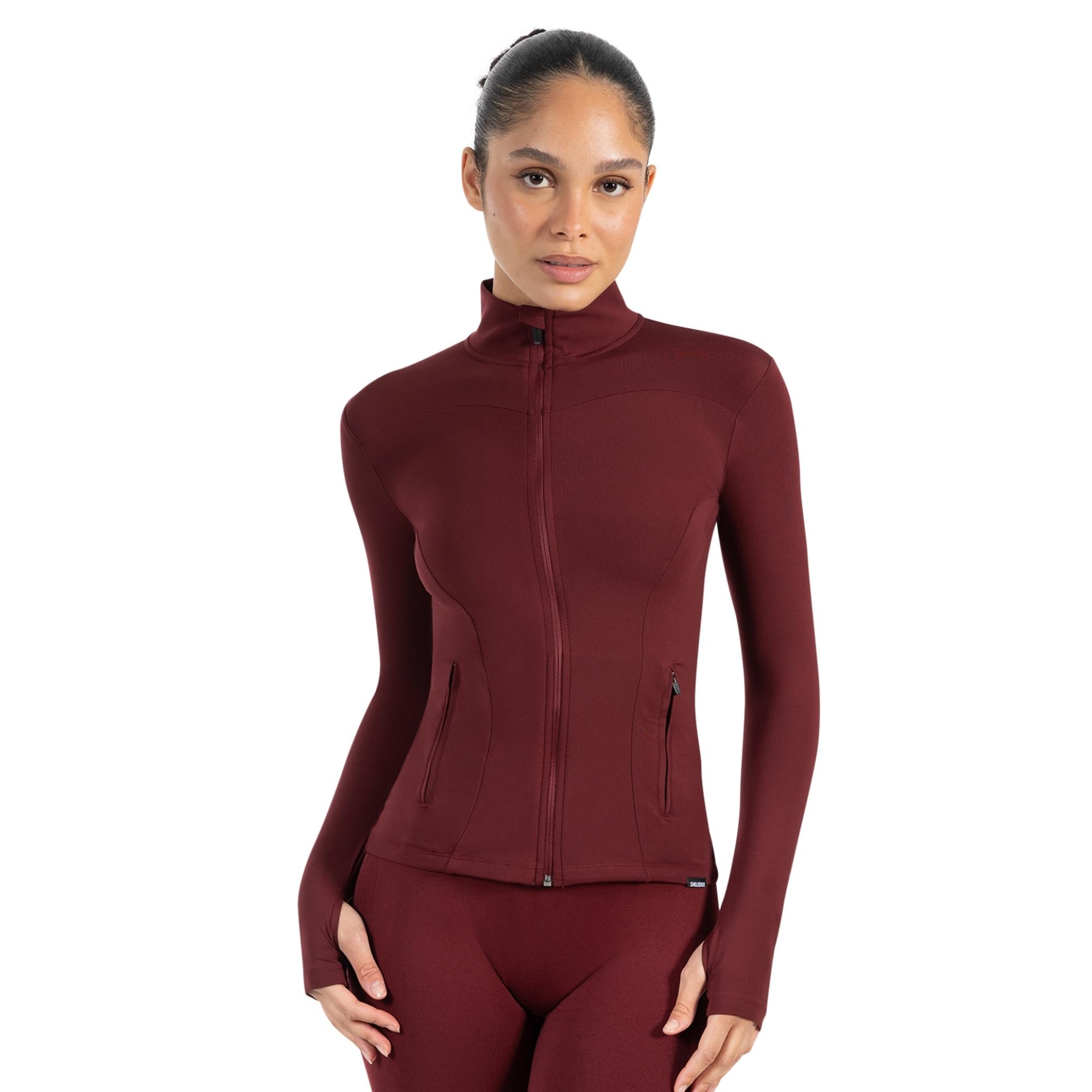 SMILODOX Sportjacke Damen Kenna, Laufjacke mit Stehkragen, Sport Oberteil mit tailliertem Schnitt & Daumenlöchern, Körperbetonte Sportjacke, Fitness Oberteil ideal für Freizeit, Sport, Laufen & Yoga