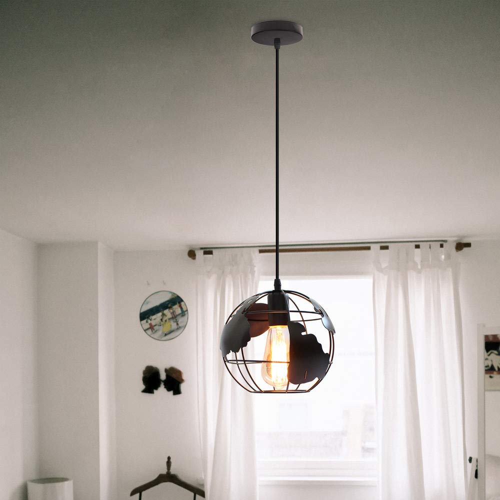 Lampada A Sospensione A Globò In Ferro - Stile Industriale, Design Mongolfiera, Attacco E27, Nero - 3