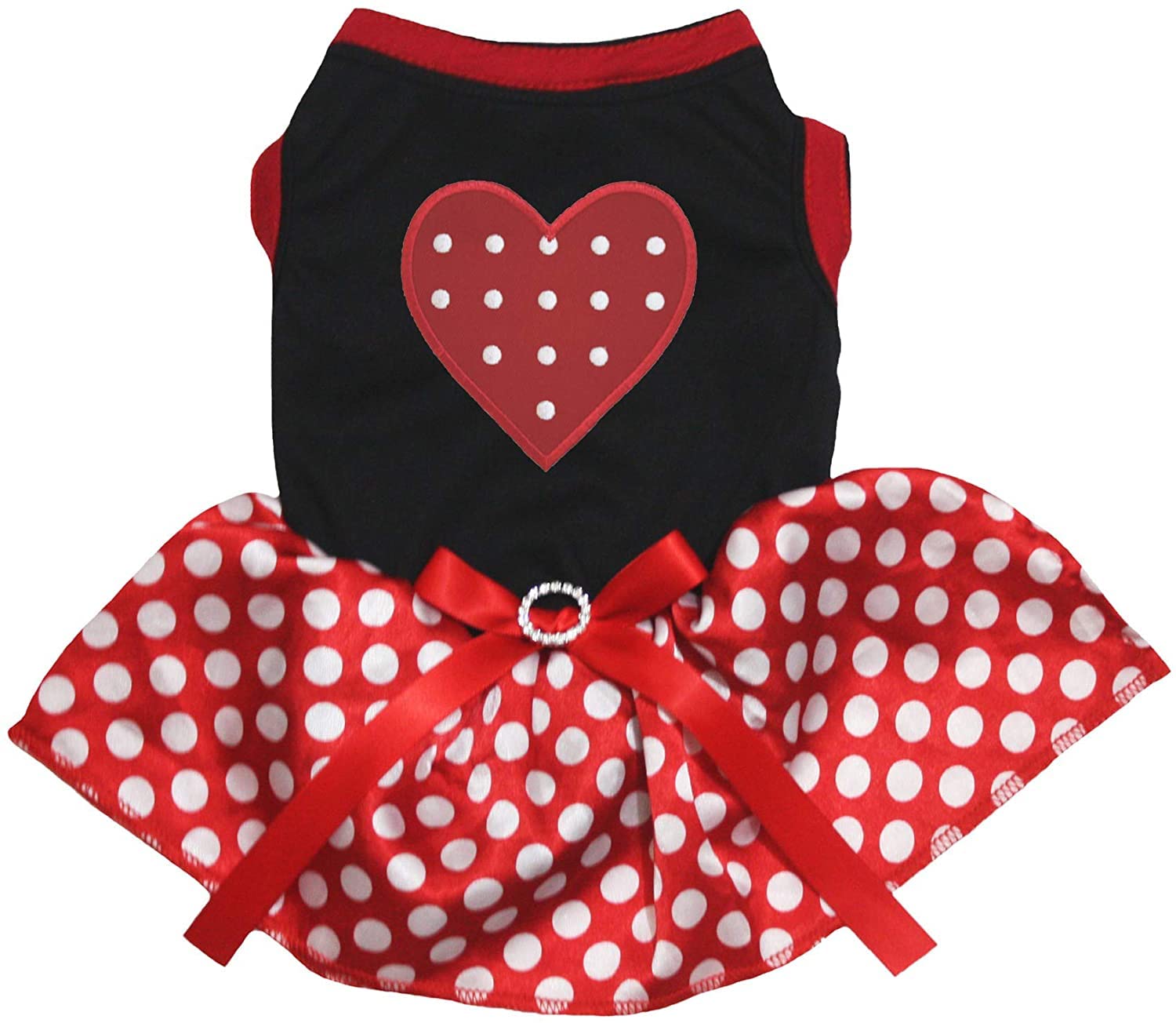 Petitebelle Red Polka Dots Heart Puppy Dog Dress (Black/Red Dots, X-Large) — image 1